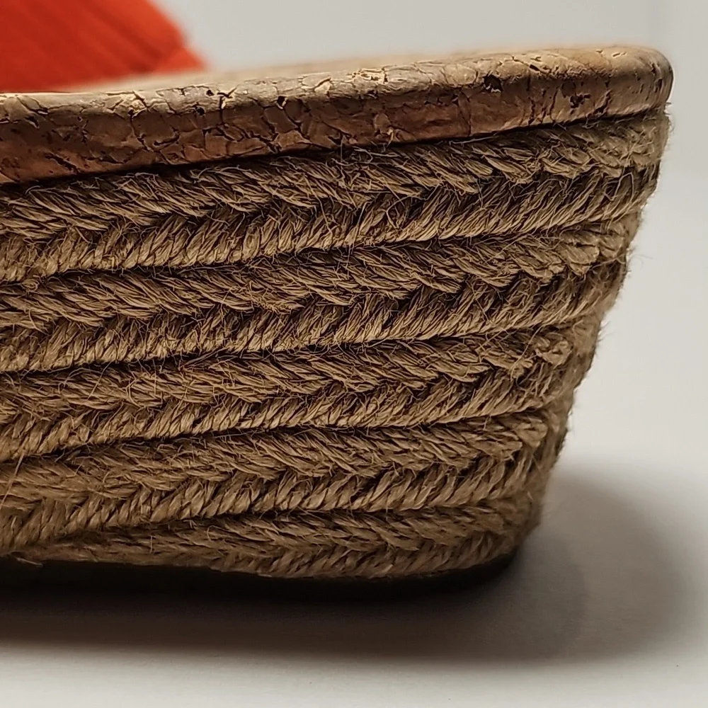 UGG Kendra Wedge Sandals Slides Espadrilles Suede Leather Fringe Cork Orange 7